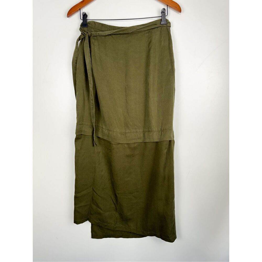 Vetta Women's High Rise Tie-Waist Snap Midi Skirt Green Size Small